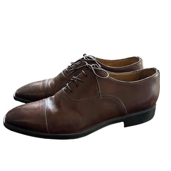 SANTONI Italy | Darian Brown Leather Lace Up Plain Cap Toe Oxfords | Men's 8 1/2 - Picture 5 of 8